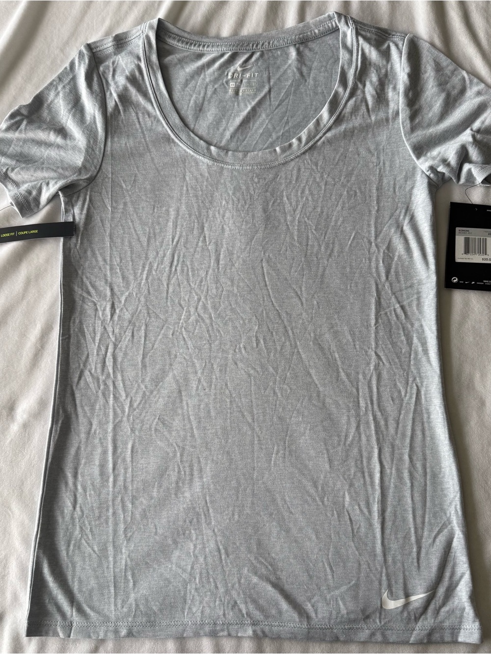 Nike Women’s Light Gray Scoop Neck Dri-FIT Short Sleeve Top